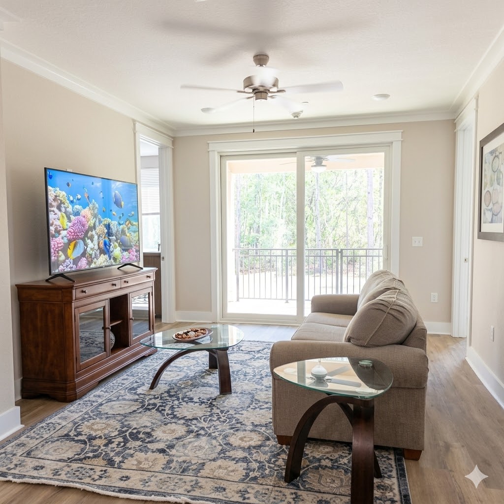 The living room in apartment B108